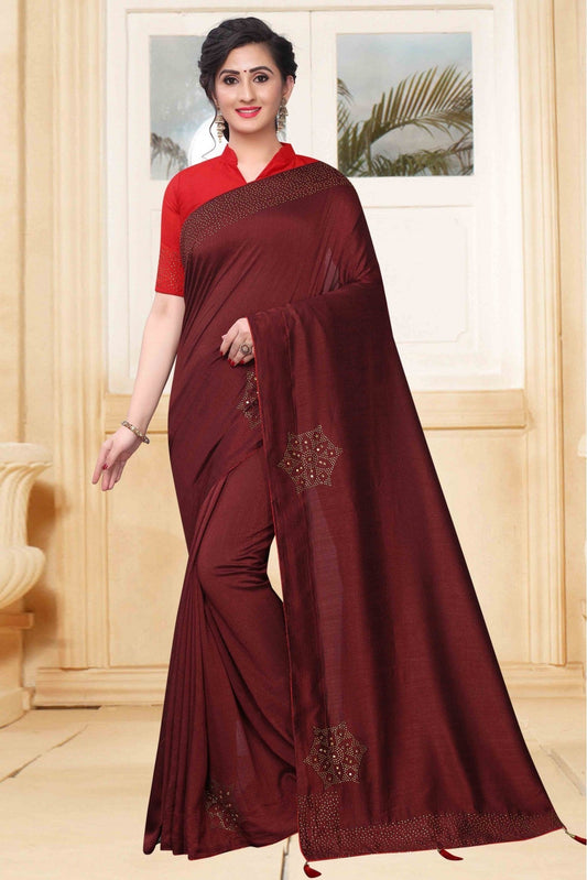 Brown Colour Vichitra Silk Designer Saree