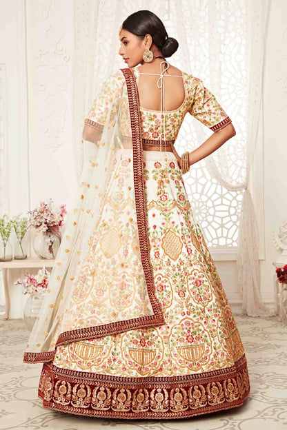 Cream Art Silk Designer Lehenga Choli