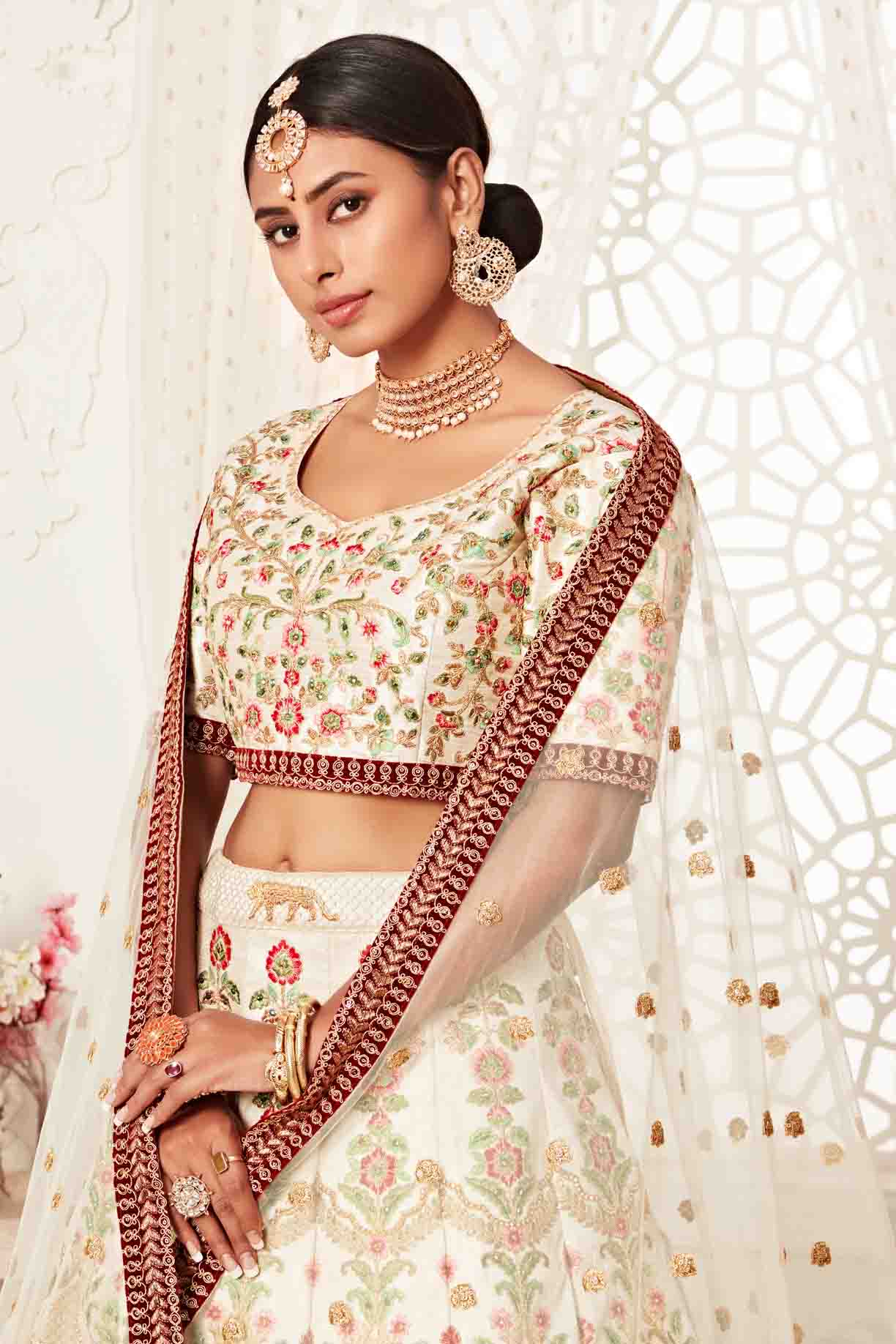 Cream Art Silk Designer Lehenga Choli