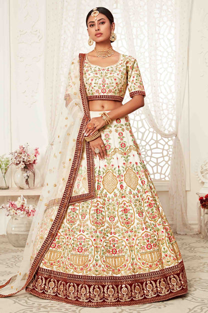 Cream Art Silk Designer Lehenga Choli