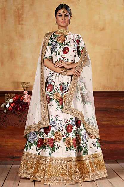 Cream Colour Art Silk Designer Lehenga Choli