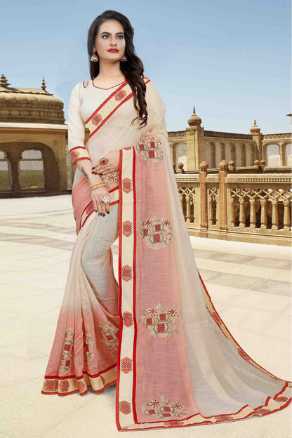 Cream Colour Cotton Designer Saree