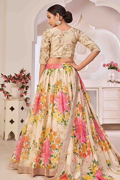 Cream Colour Georgette Designer Lehenga Choli