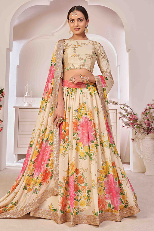 Cream Colour Georgette Designer Lehenga Choli