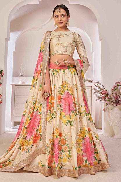 Cream Colour Georgette Designer Lehenga Choli