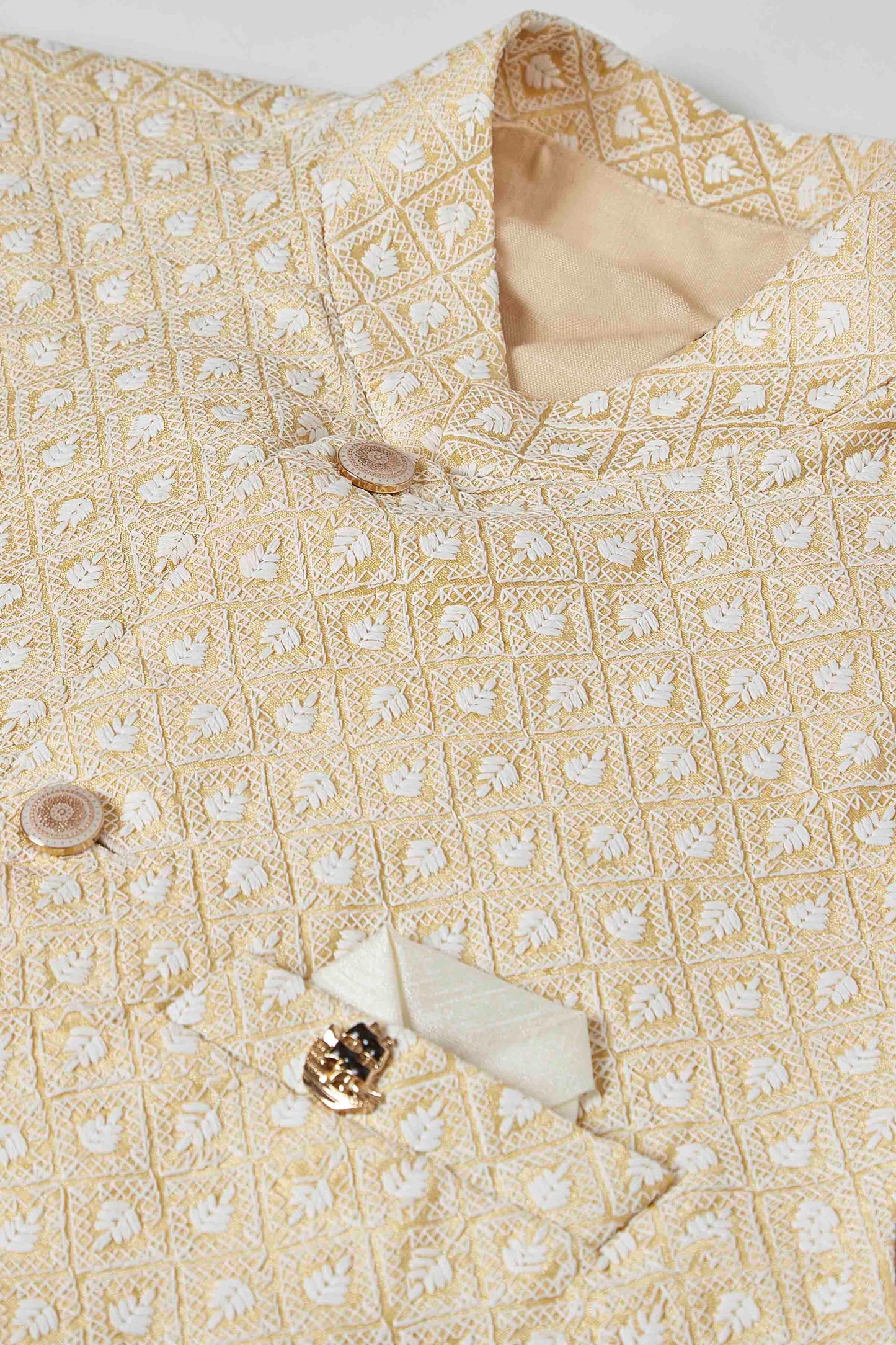 Cream Colour Kurta Pajama With Jacket In Silk