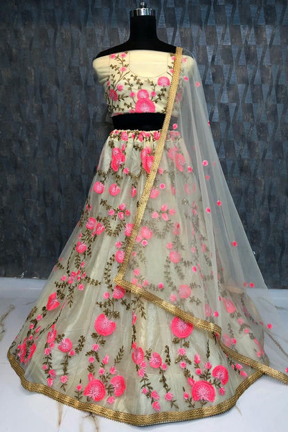 Cream Colour Net Lehenga Choli VSLC1020030