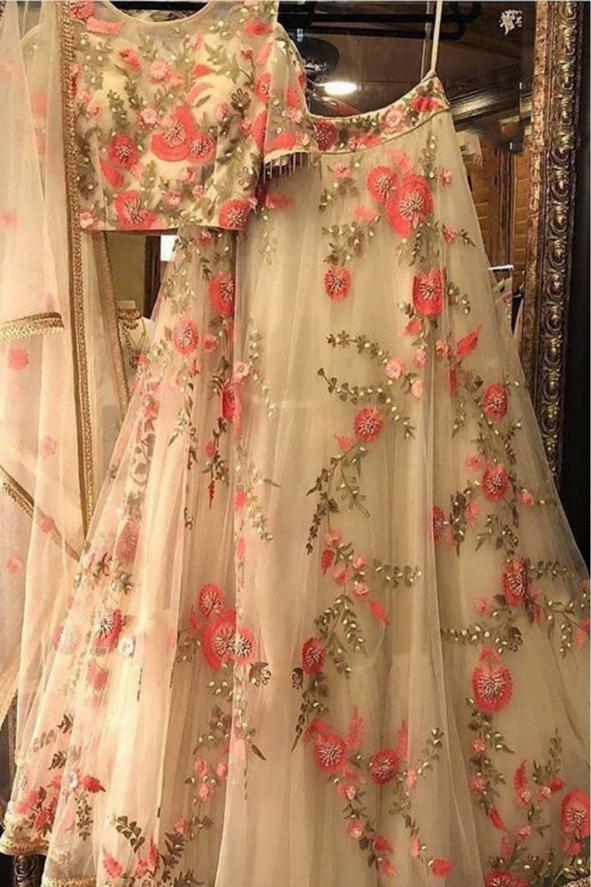 Cream Colour Net Lehenga Choli