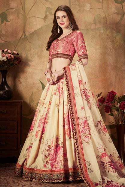 Cream Colour Organza Lehenga Choli