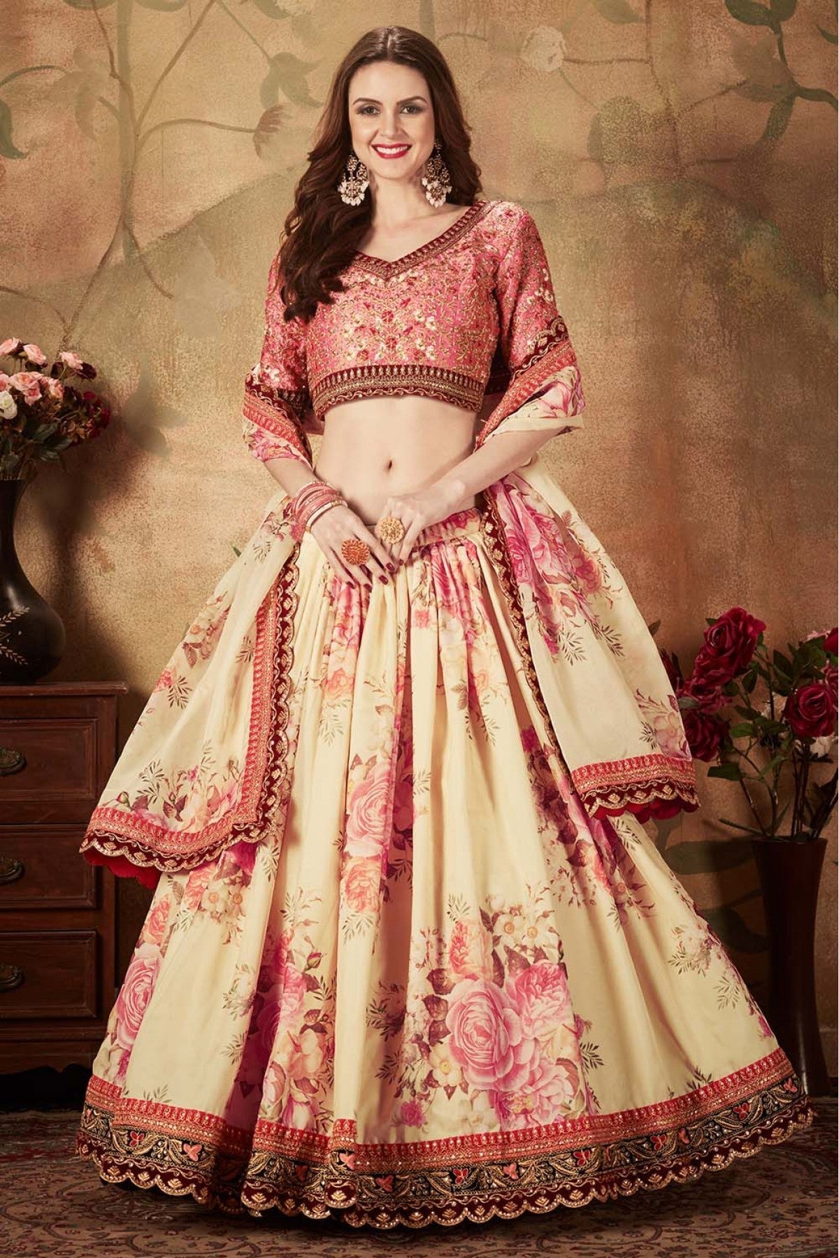 Cream Colour Organza Lehenga Choli