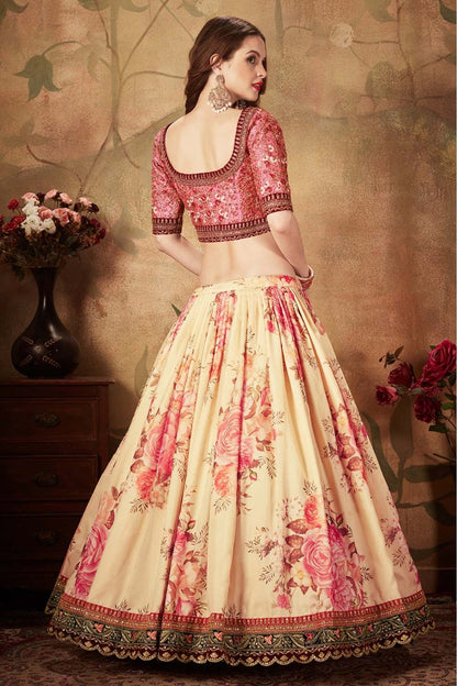 Cream Colour Organza Lehenga Choli