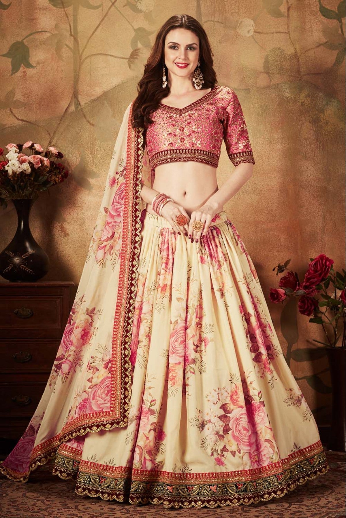 Cream Colour Organza Lehenga Choli