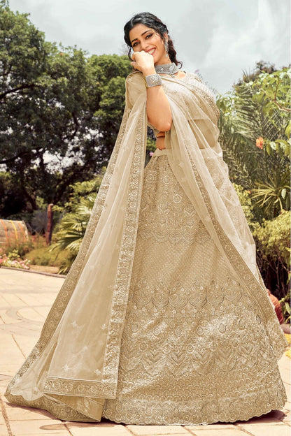 Cream Colour Organza Resham Work Lehenga Choli