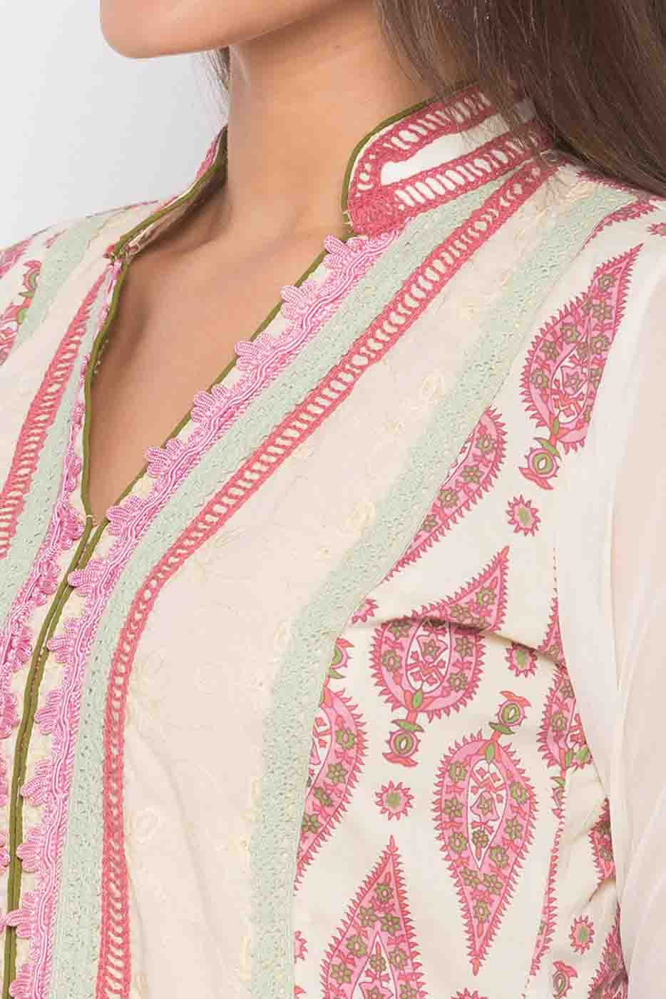 Cream Colour Plus Size Stitched Cotton Embroidery Palazzo Pant Suit