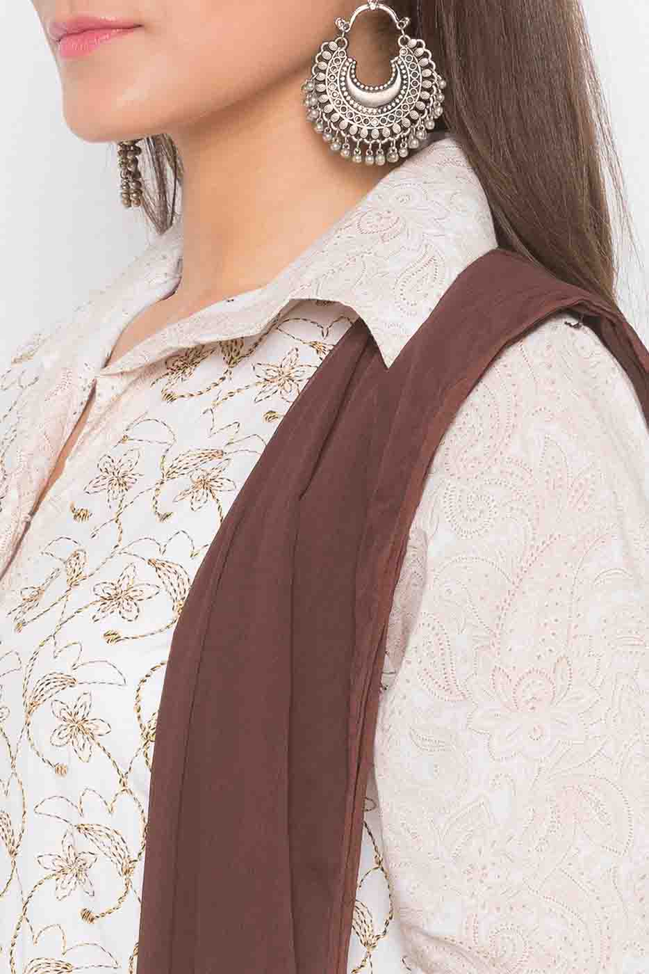 Cream Colour Plus Size Stitched Cotton Embroidery Palazzo Pant Suit