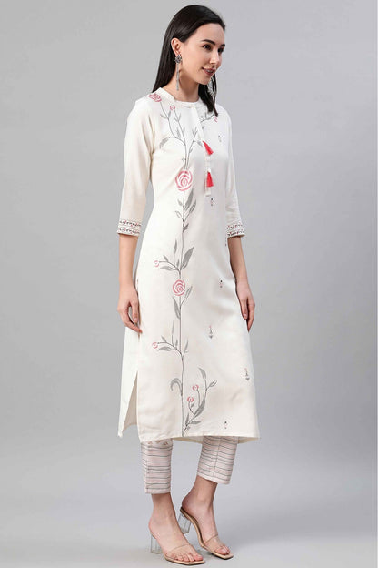 Cream Colour Rayon Foil Print Kurti