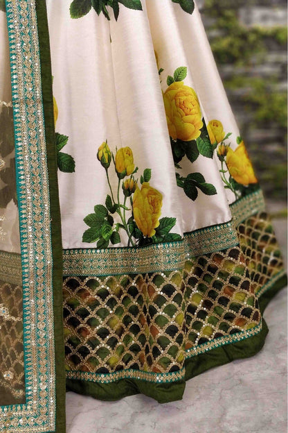 Cream and Green Colour Art Silk and Banglori Silk Lehenga Choli VSLC1010003