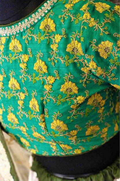 Cream and Green Colour Art Silk and Banglori Silk Lehenga Choli VSLC1010003