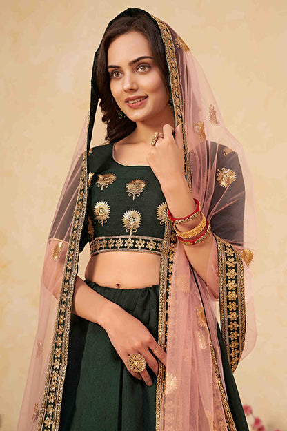 Dark Green Colour Silk Designer Lehenga Choli