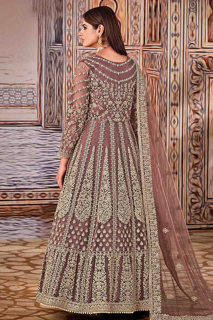 Dusty Grey Colour Net Semi Stitched Anarkali Suit