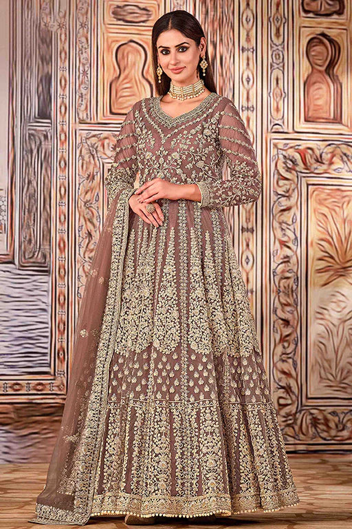 Dusty Grey Colour Net Semi Stitched Anarkali Suit