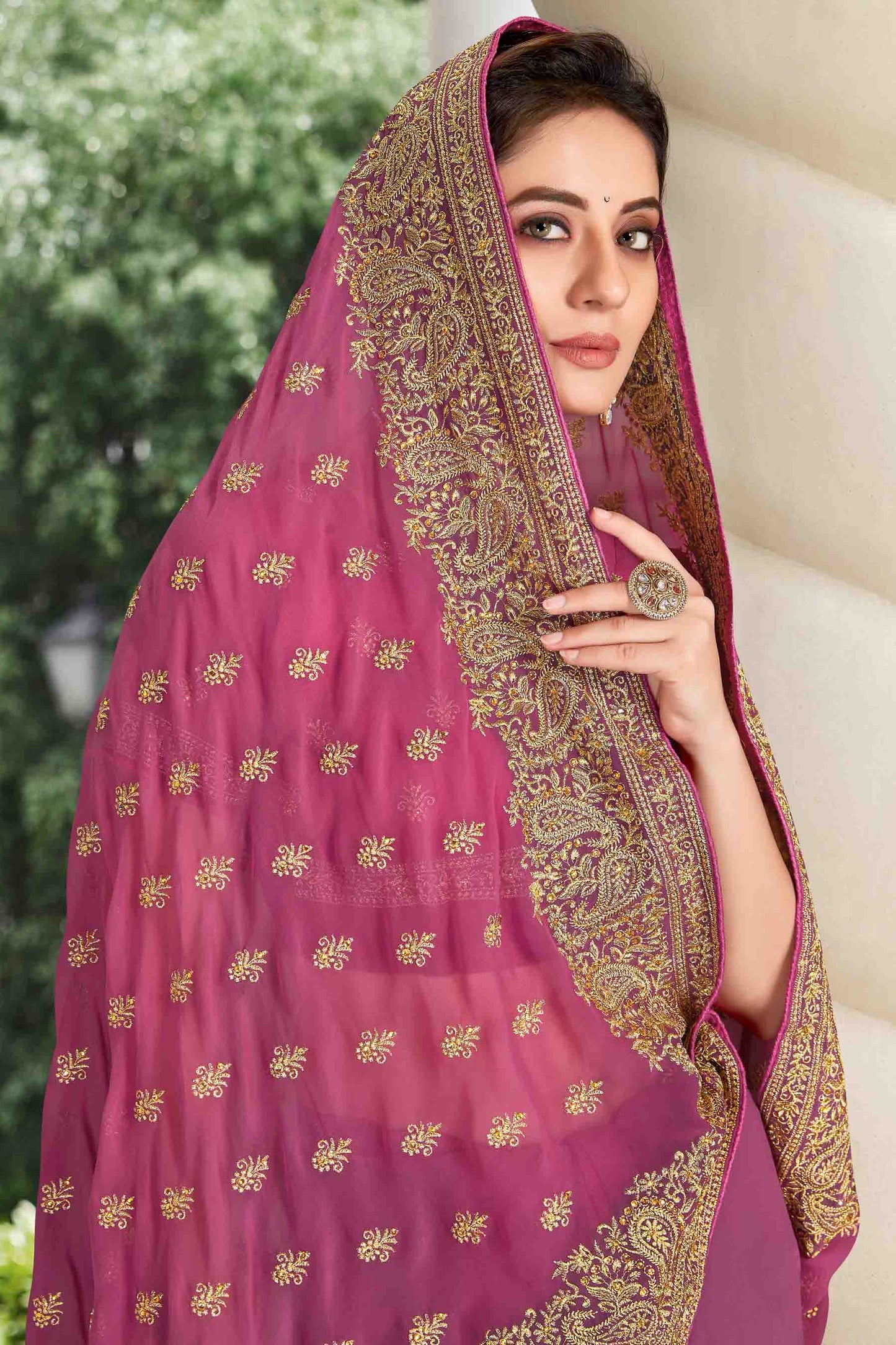 Dusty Pink Colour Georgette Designer Saree