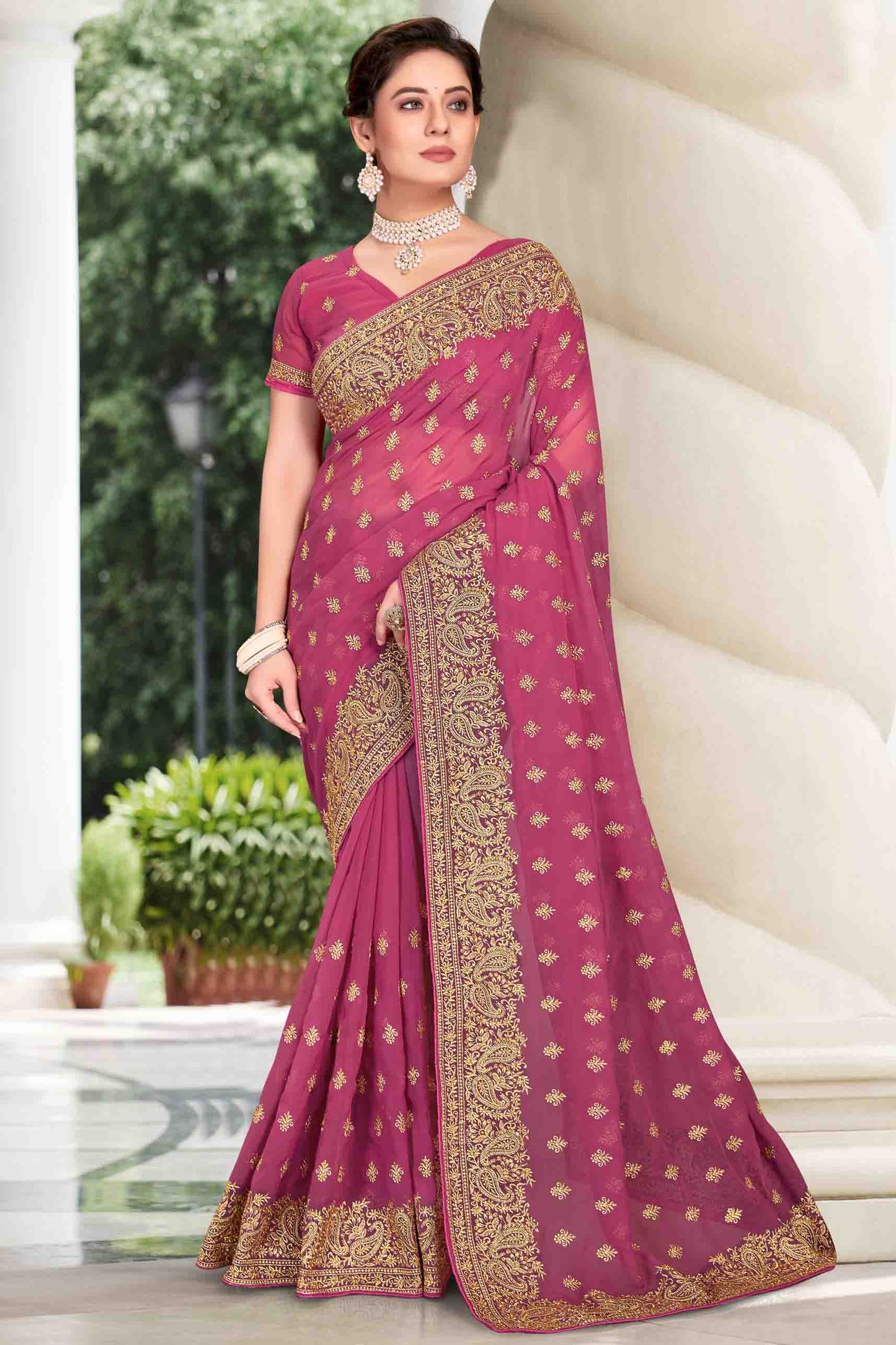 Dusty Pink Colour Georgette Designer Saree