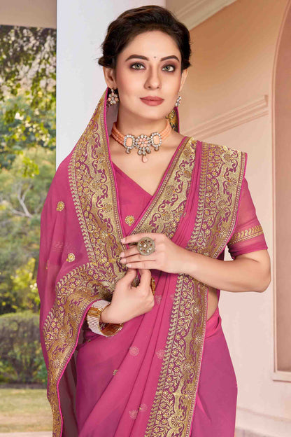 Dusty Pink Colour Georgette Designer Saree