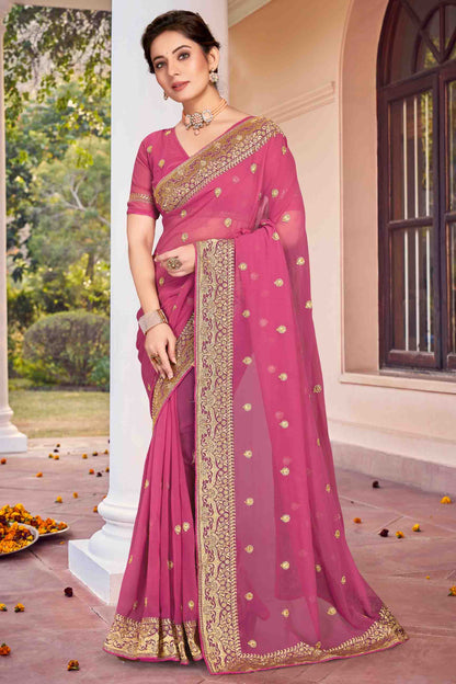 Dusty Pink Colour Georgette Designer Saree