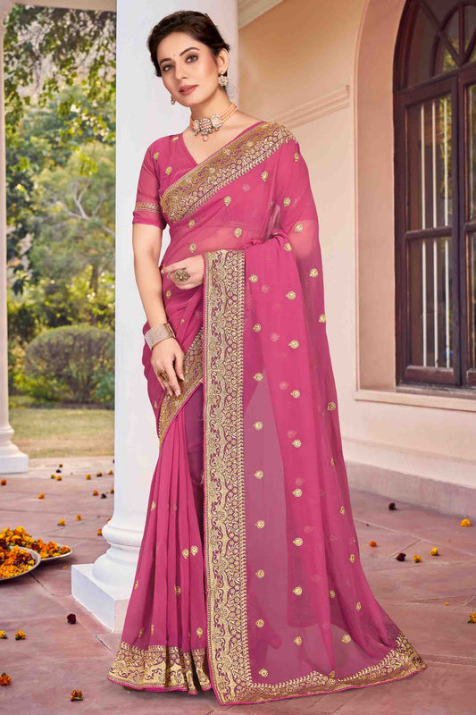 Dusty Pink Colour Georgette Designer Saree