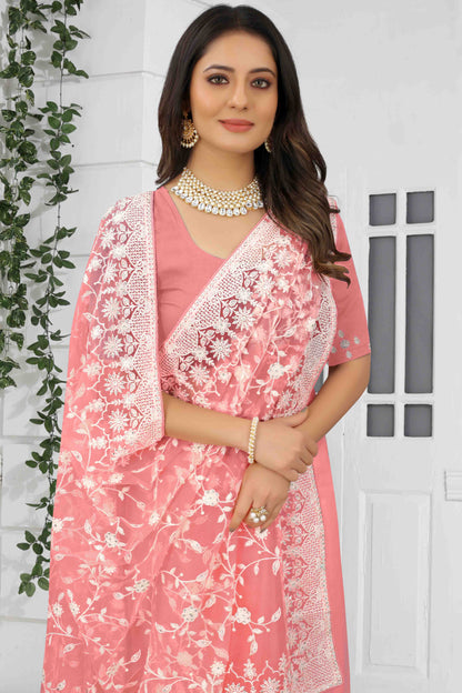 Dusty Pink Colour Net Designer Saree