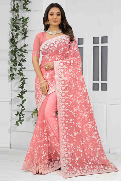 Dusty Pink Colour Net Designer Saree