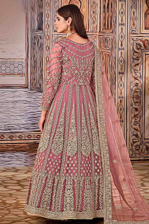 Dusty Pink Colour Net Semi Stitched Anarkali Suit