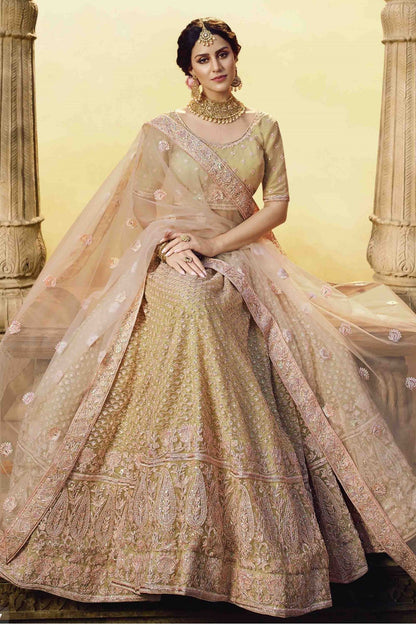 Gold Colour Soft Net And Silk Embroidery Lehenga Choli