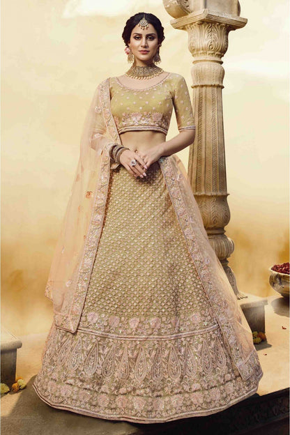 Gold Colour Soft Net And Silk Embroidery Lehenga Choli