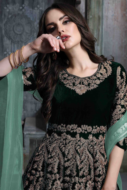 Green Colour 9000 Velvet Semi Stitched Anarkali Suit