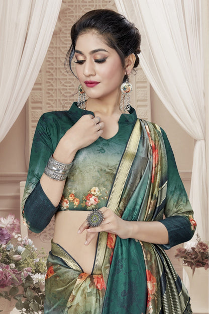 Green Colour Art Silk Digital Print Saree