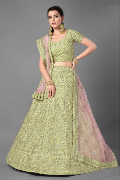 Green Colour Art Silk Embroidery Lehenga Choli