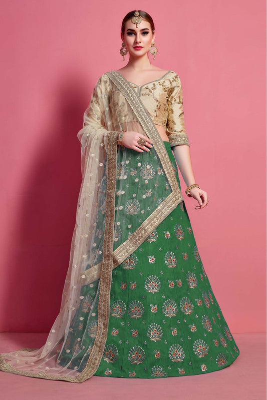 Green Colour Art Silk Embroidery Lehenga Choli