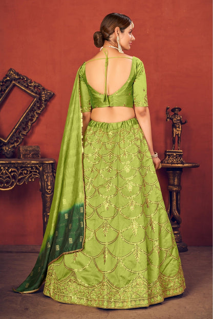 Green Colour Art Silk Embroidery Lehenga Choli