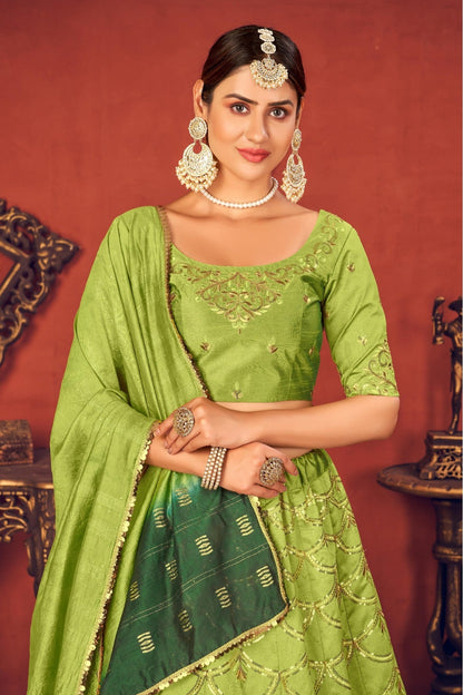 Green Colour Art Silk Embroidery Lehenga Choli