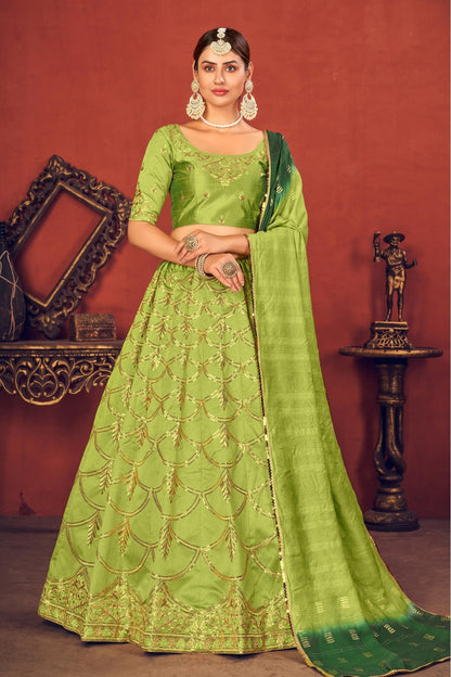 Green Colour Art Silk Embroidery Lehenga Choli