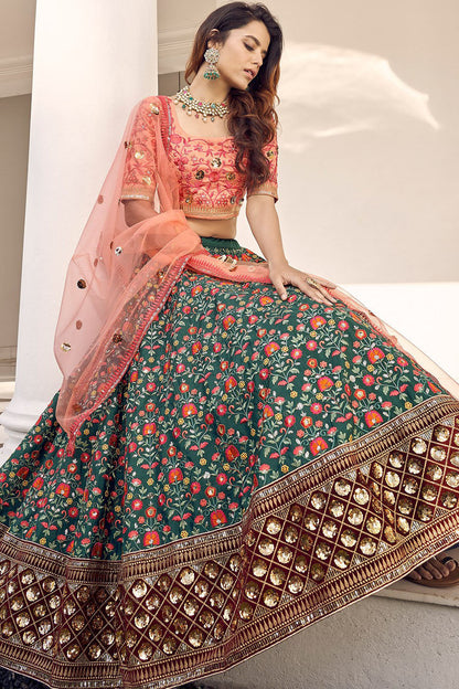 Green Colour Art Silk Embroidery Lehenga Choli