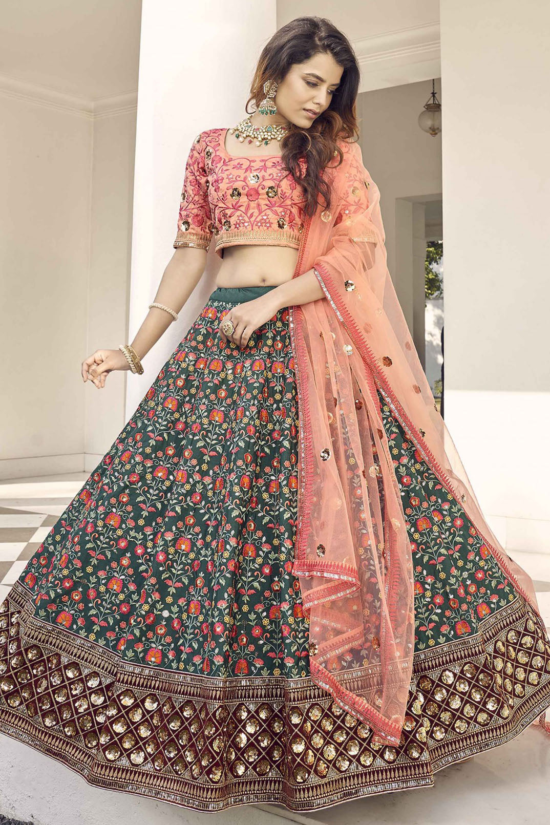 Green Colour Art Silk Embroidery Lehenga Choli