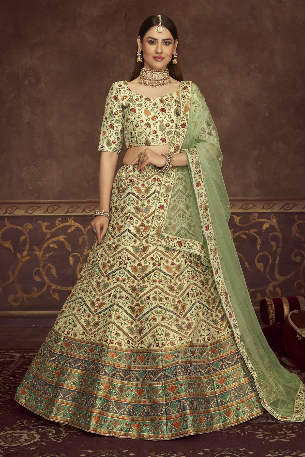 Green Colour Art Silk Embroidery Lehenga Choli VSLC1150112