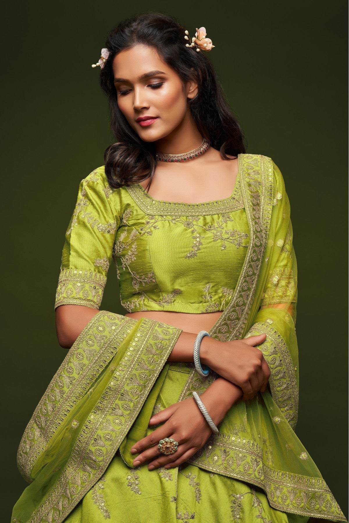 Green Colour Art Silk Lehenga Choli