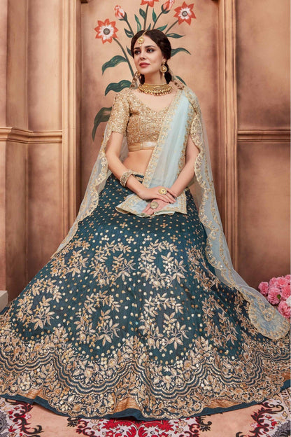 Green Colour Art Silk Sequins Work Lehenga Choli