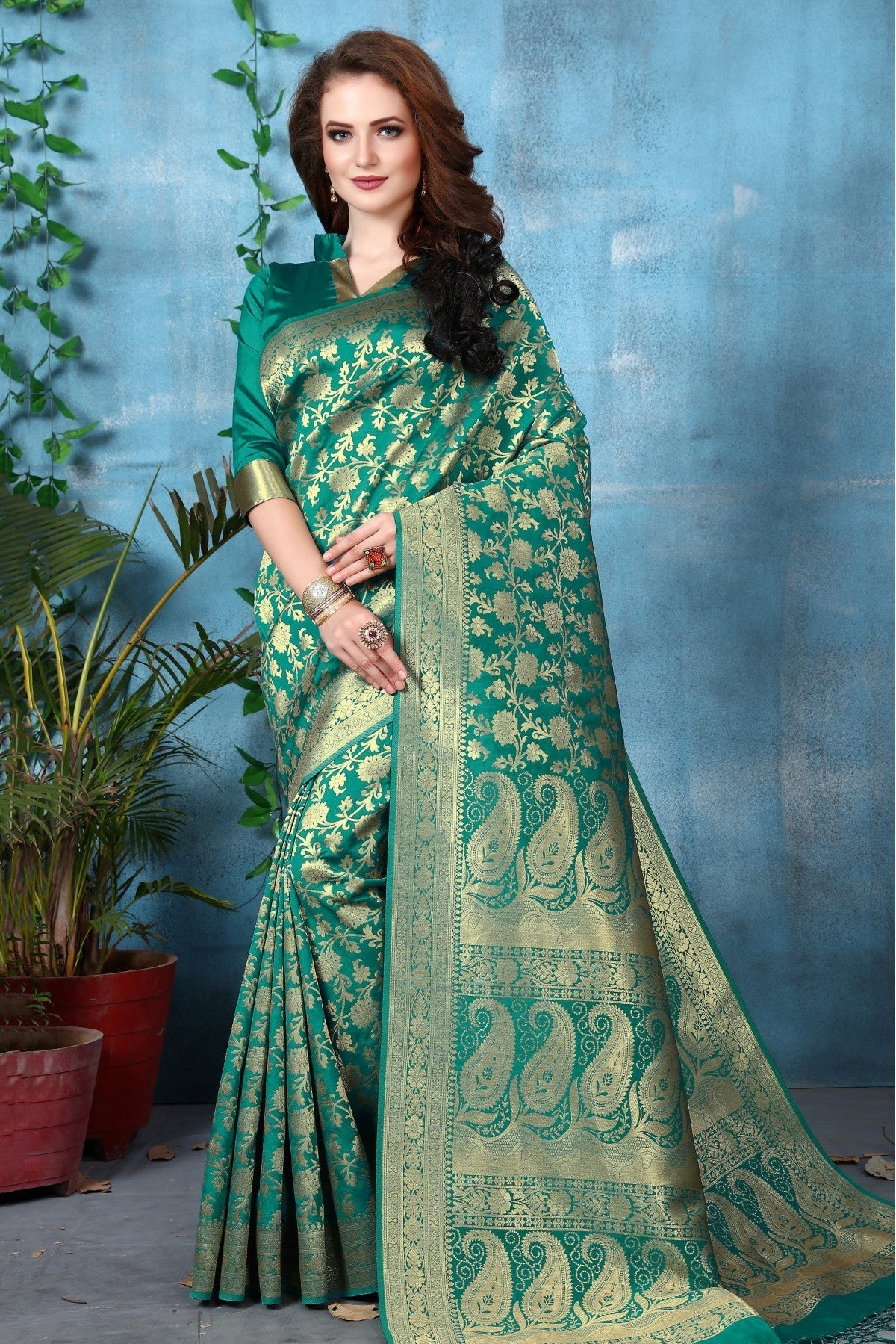 Green Colour Banarasi Art Silk Woven Saree