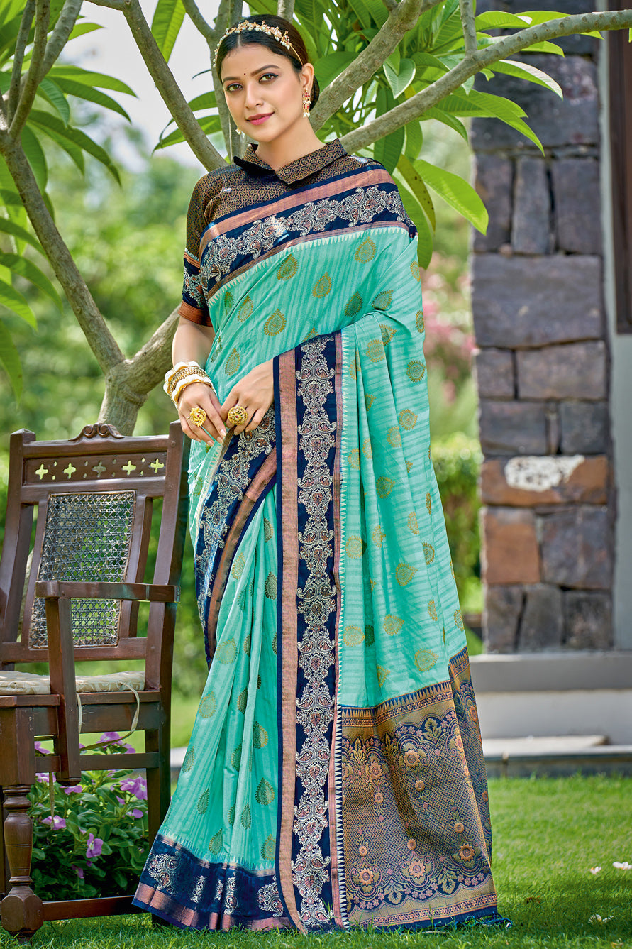 Green Colour Banarasi Silk Traditional Saree In Woven Work