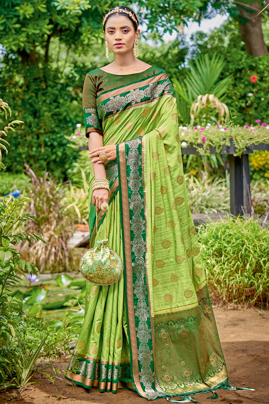 Green Colour Banarasi Silk Traditional Saree In Woven Work